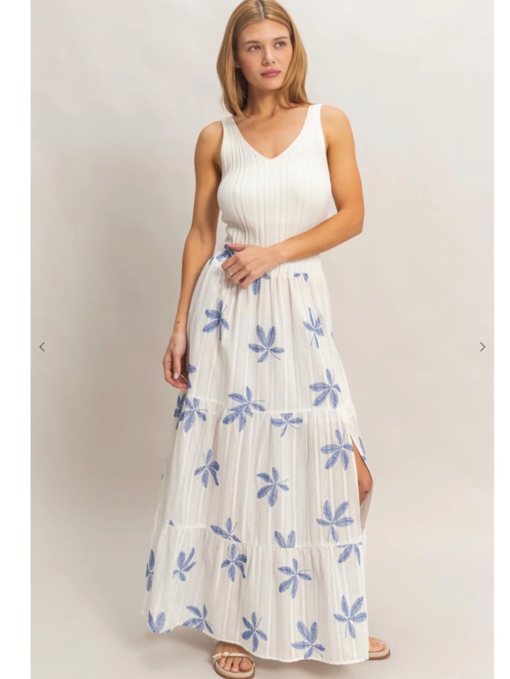 HYFVE Blue Botanical Vacation Tiered Maxi Skirt Side Slit Medium